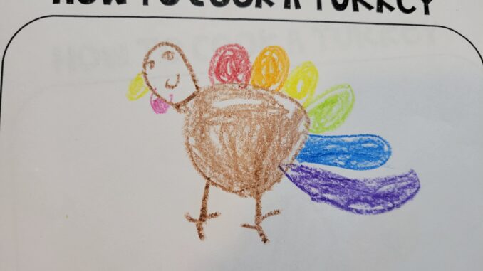 Flour Sack Kitchen Tea Towel Kids Drawing Thanksgiving Turkey – Art Mina