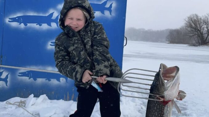 Five-year old spears huge pike